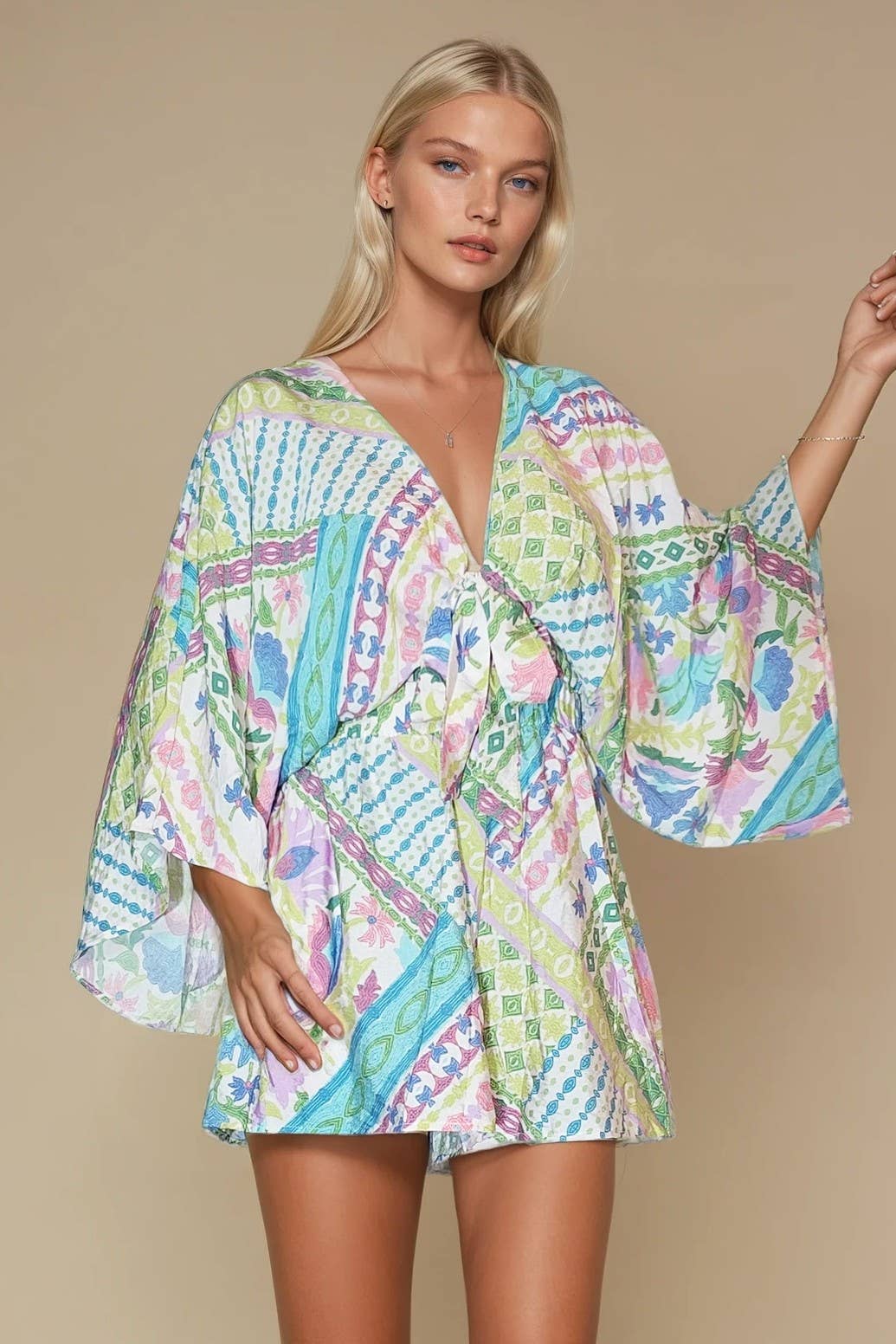 BATWING SLEEVED BOHO PAISLEY PRINT ROMPER 4411RL