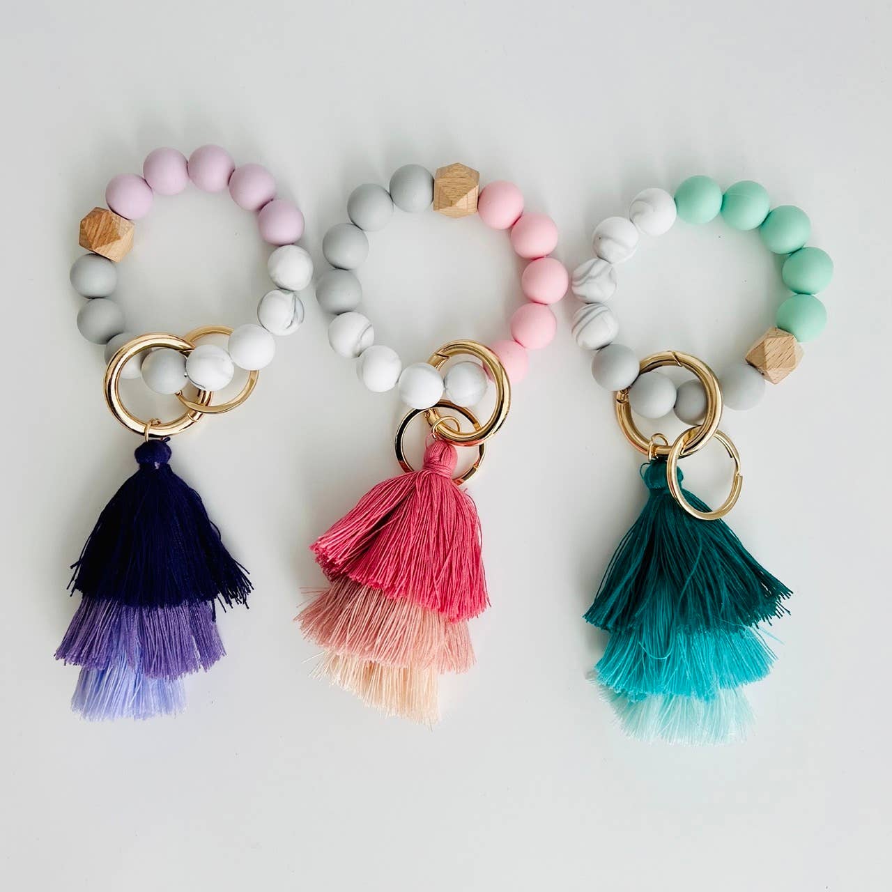 Bangle Keychain | Silicone Wristlet Key Ring | Ombre Tassel