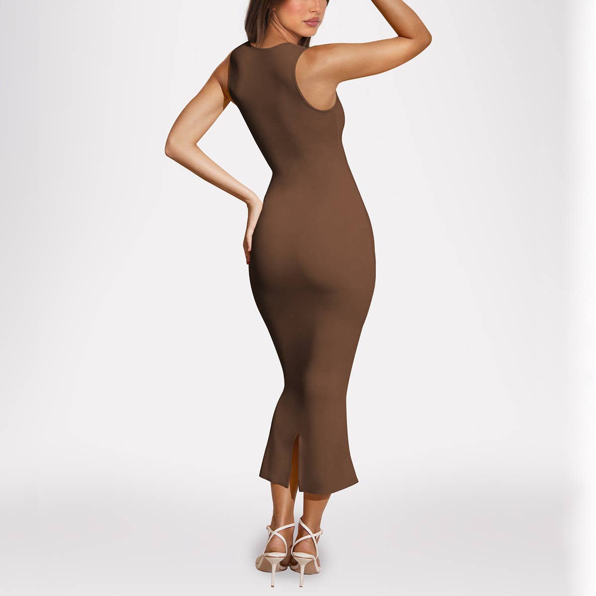 Square collar solid color sexy long bag buttock dress