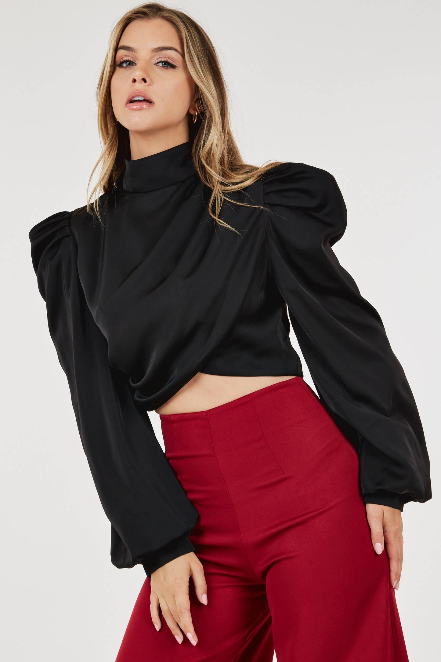 Back Zipper Detail Long Sleeve Blouse
