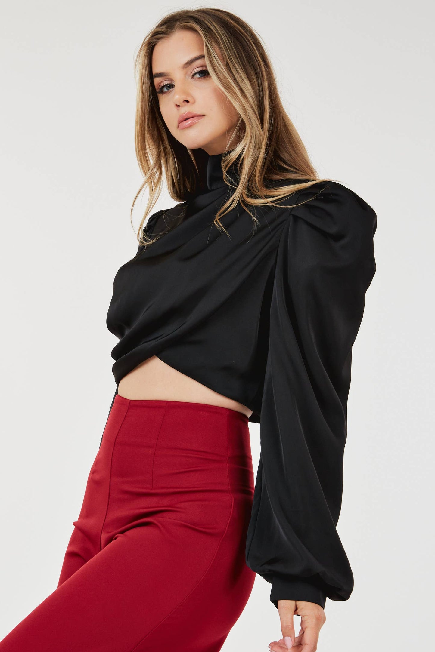 Back Zipper Detail Long Sleeve Blouse