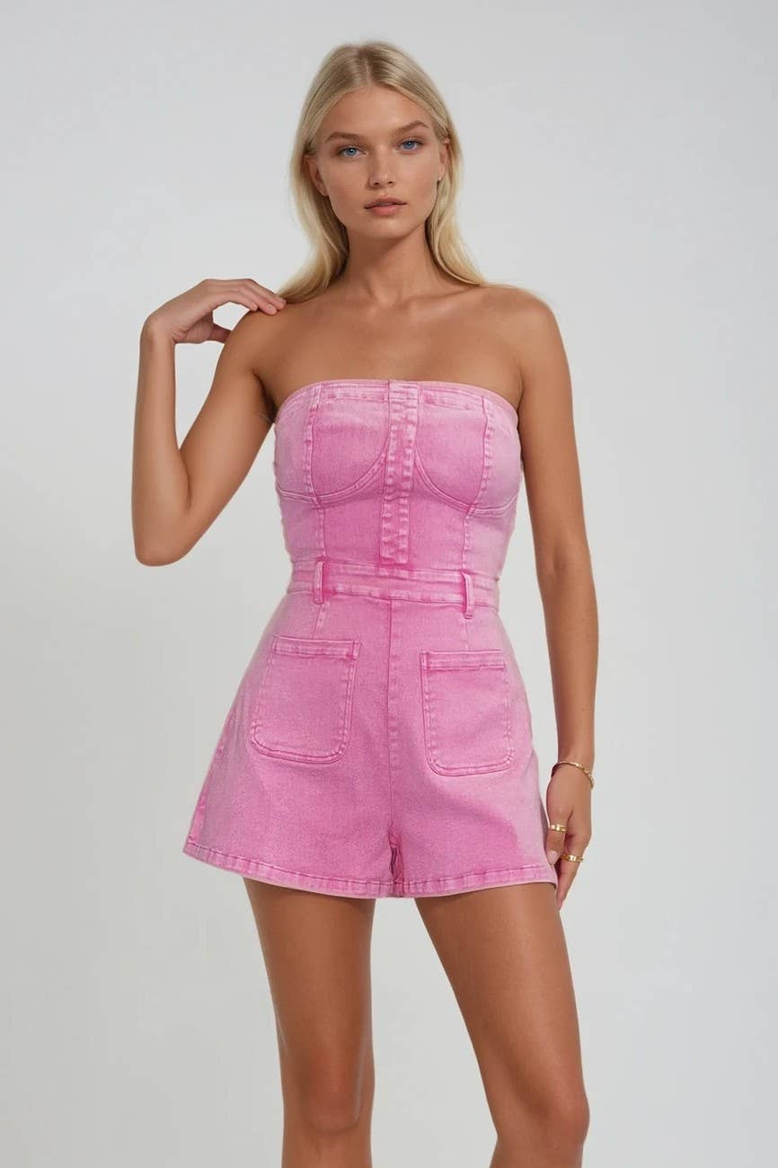 LIGHT DENIM STRAPLESS ROMPER 4407RIA
