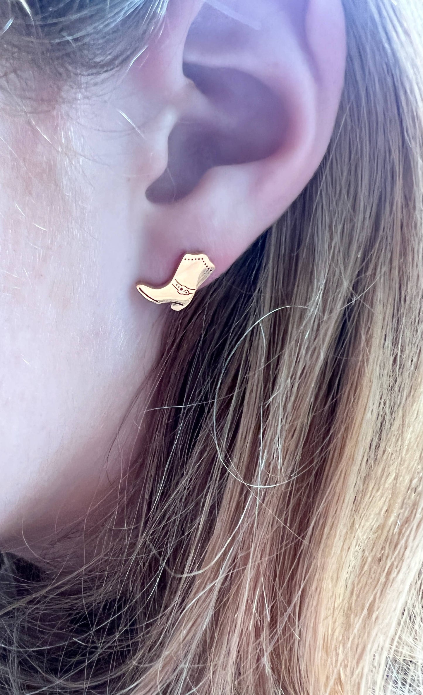 Cowboy Cowgirl Boot Earrings Gold Stud Cowboy Boot Earrings