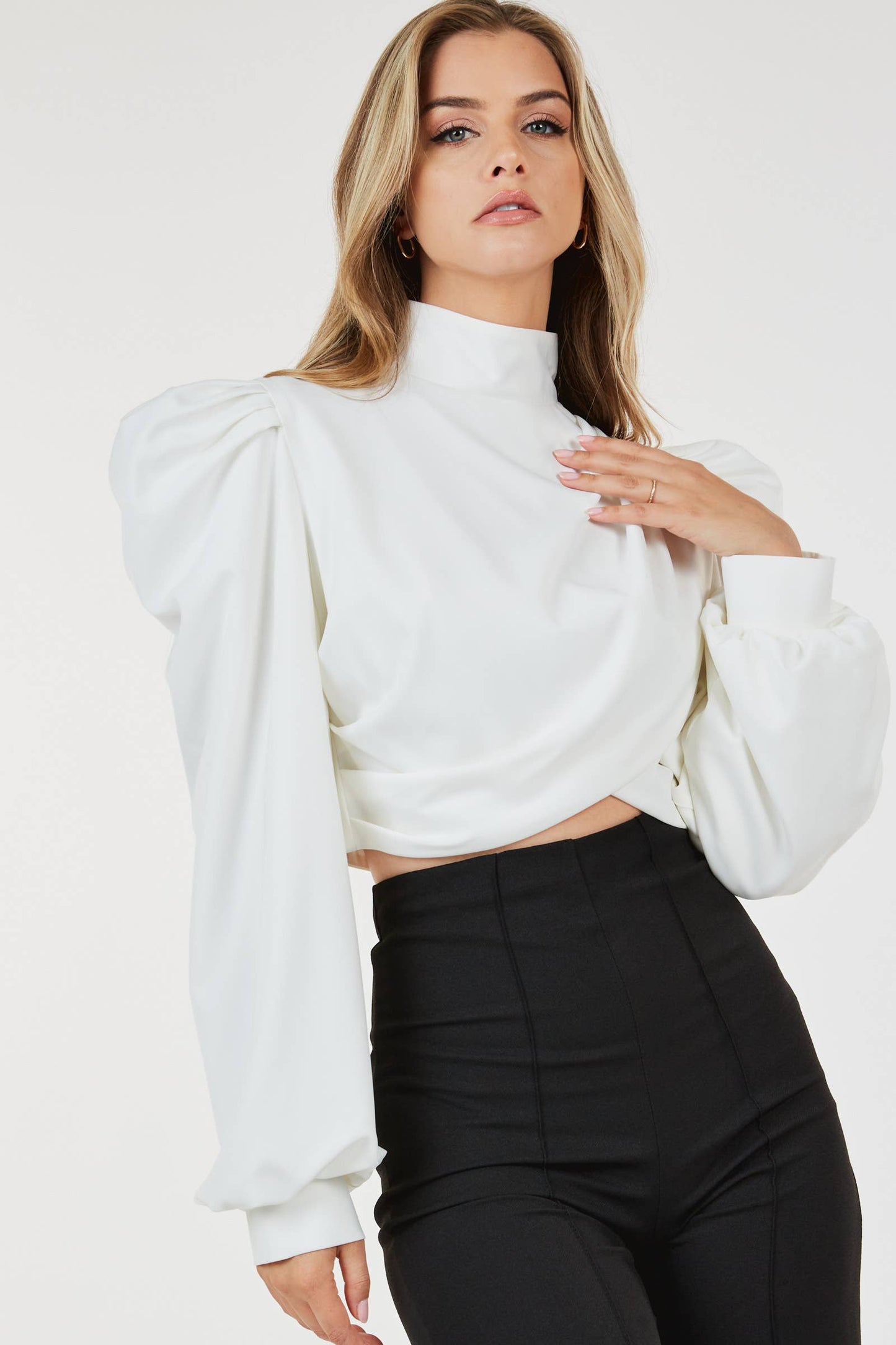 Back Zipper Detail Long Sleeve Blouse
