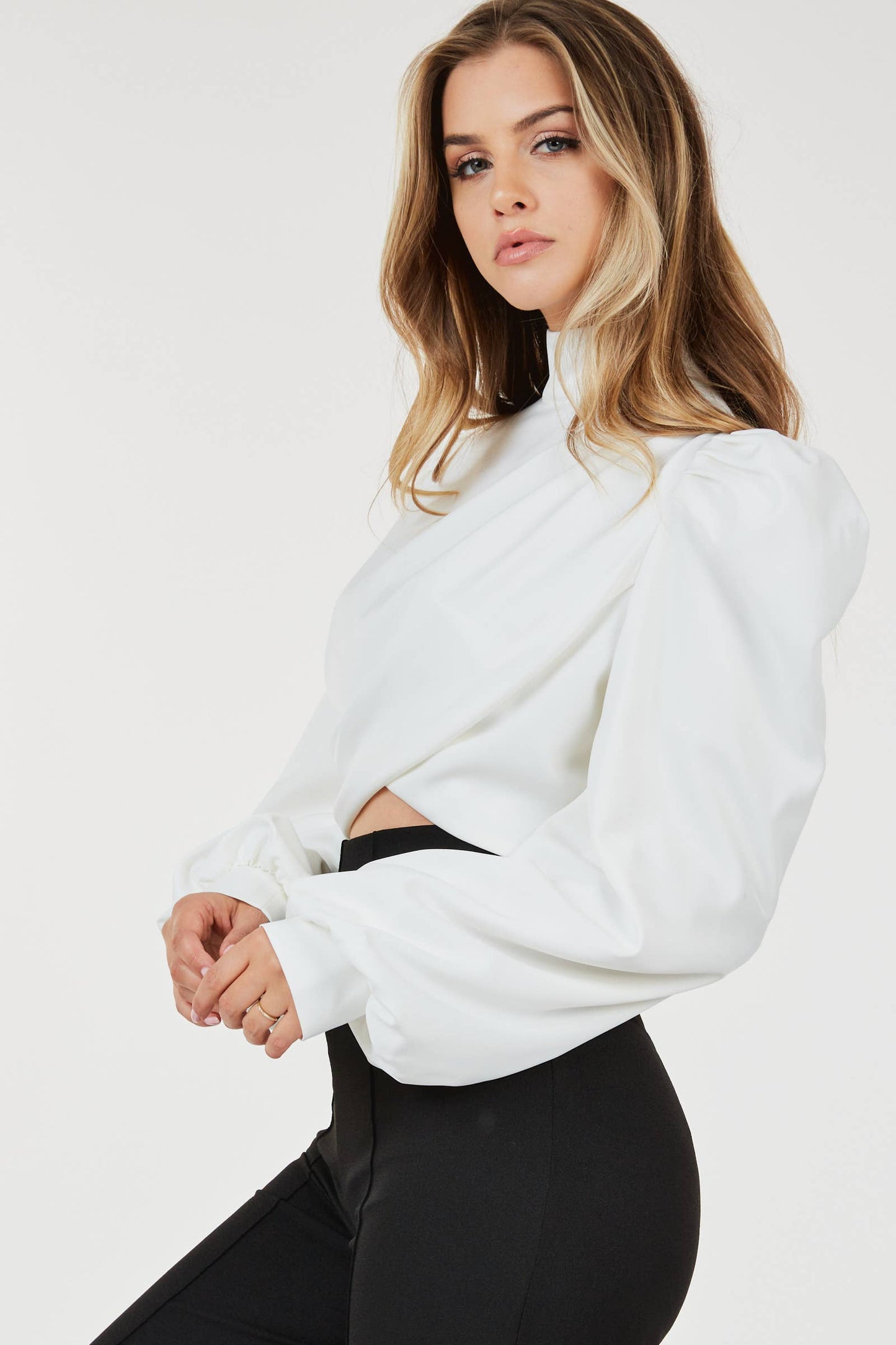 Back Zipper Detail Long Sleeve Blouse