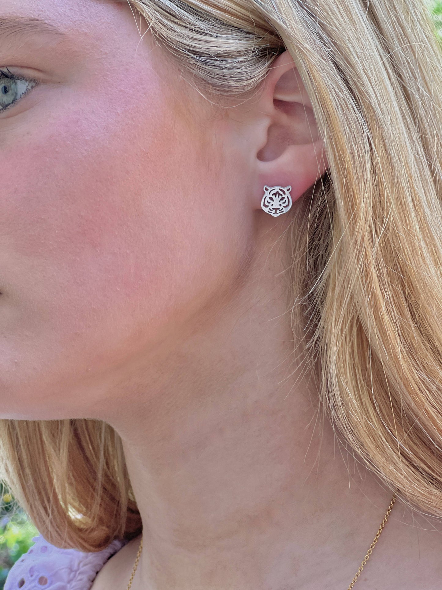 Cute Tiger Earrings, Tiger Football Gift, Gold Stud Earrings