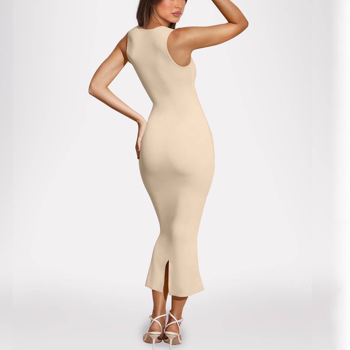 Square collar solid color sexy long bag buttock dress
