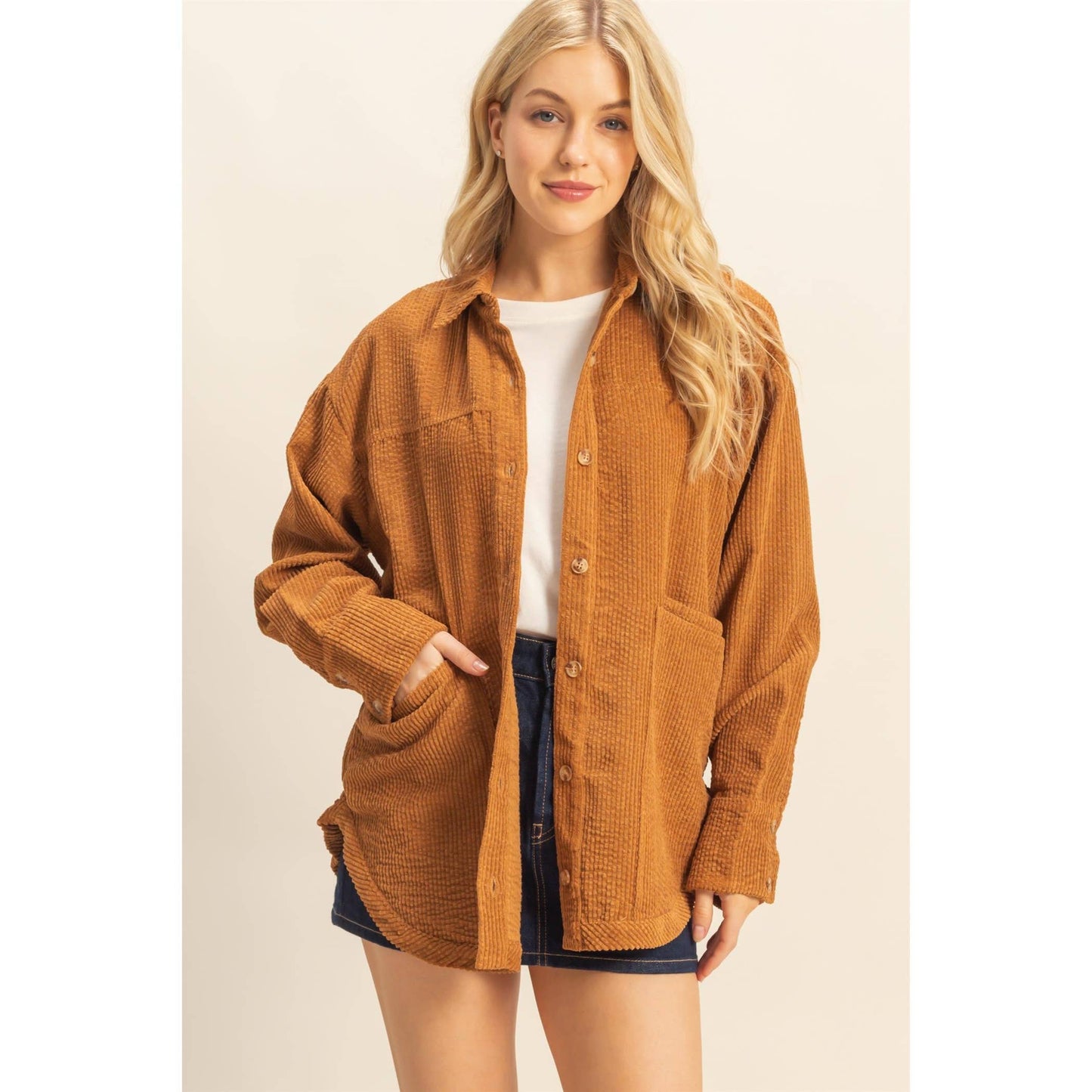 Classic Corduroy Shacket With Pockets