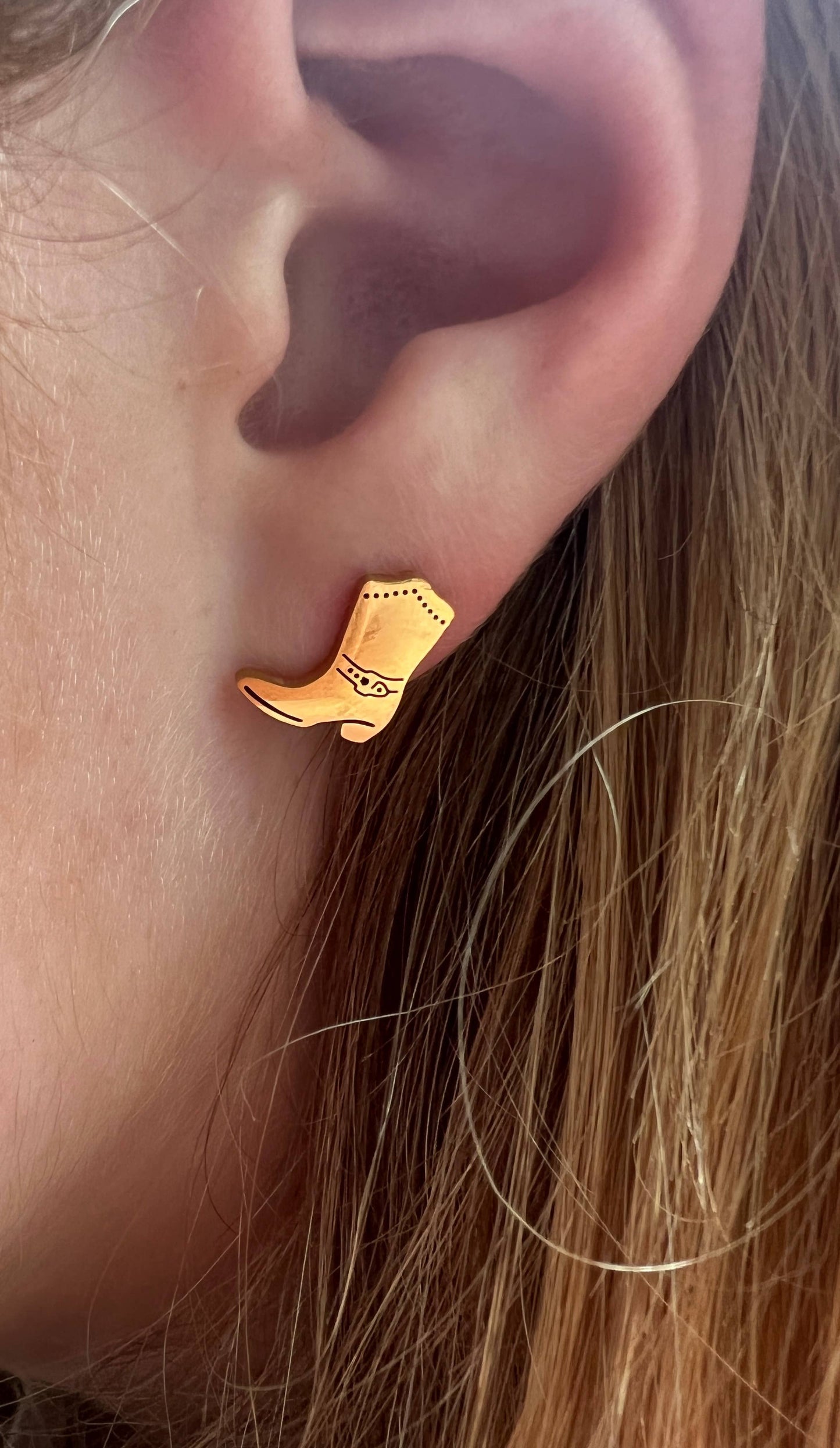Cowboy Cowgirl Boot Earrings Gold Stud Cowboy Boot Earrings