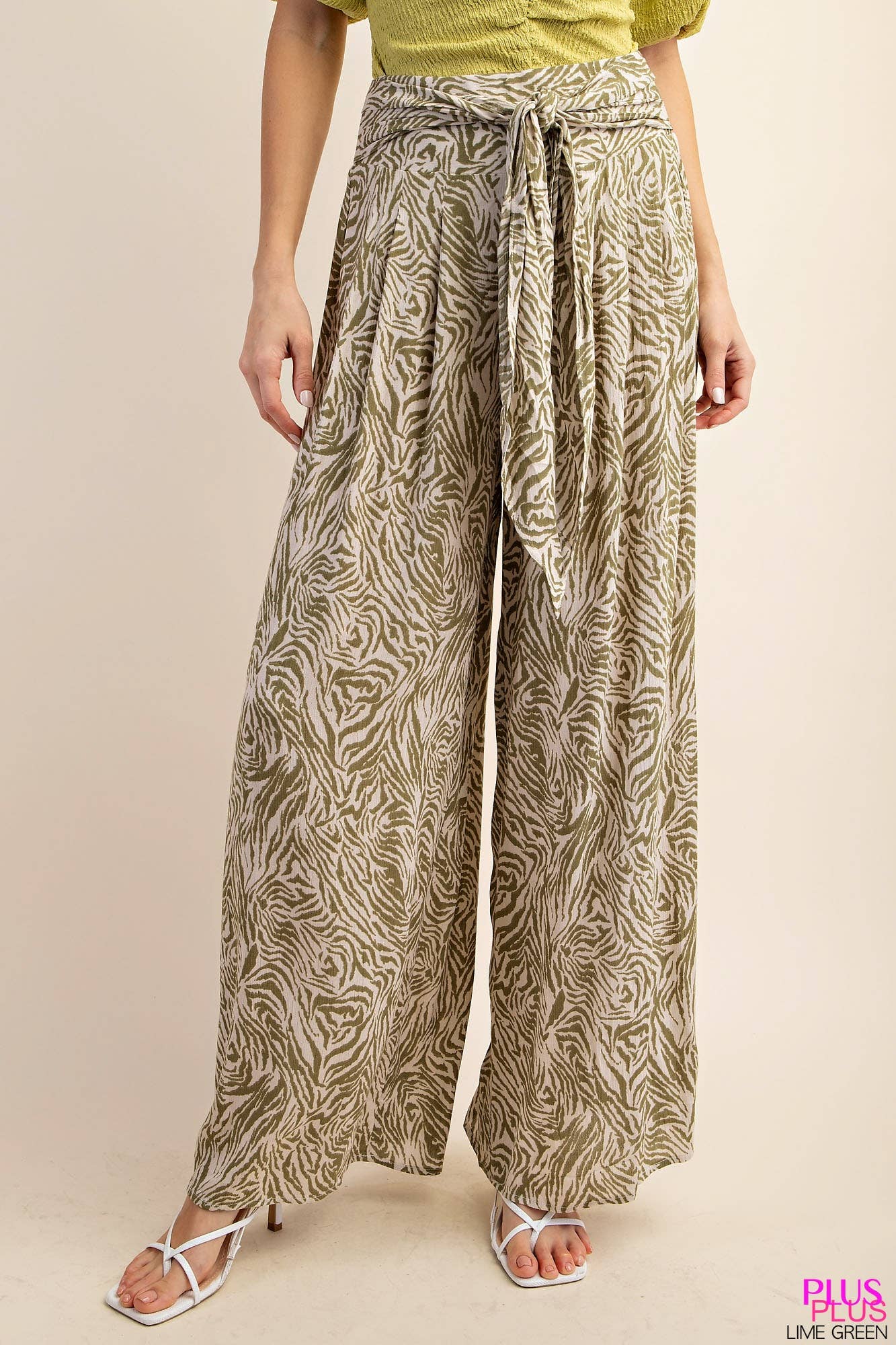 PLUS SIZE CRINKLE PRINTED LINED PANTS BACK SMOCKED