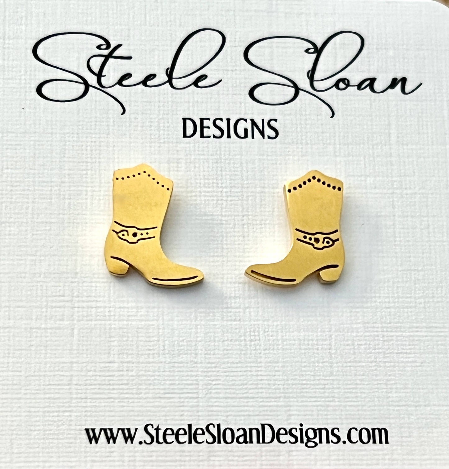 Cowboy Cowgirl Boot Earrings Gold Stud Cowboy Boot Earrings