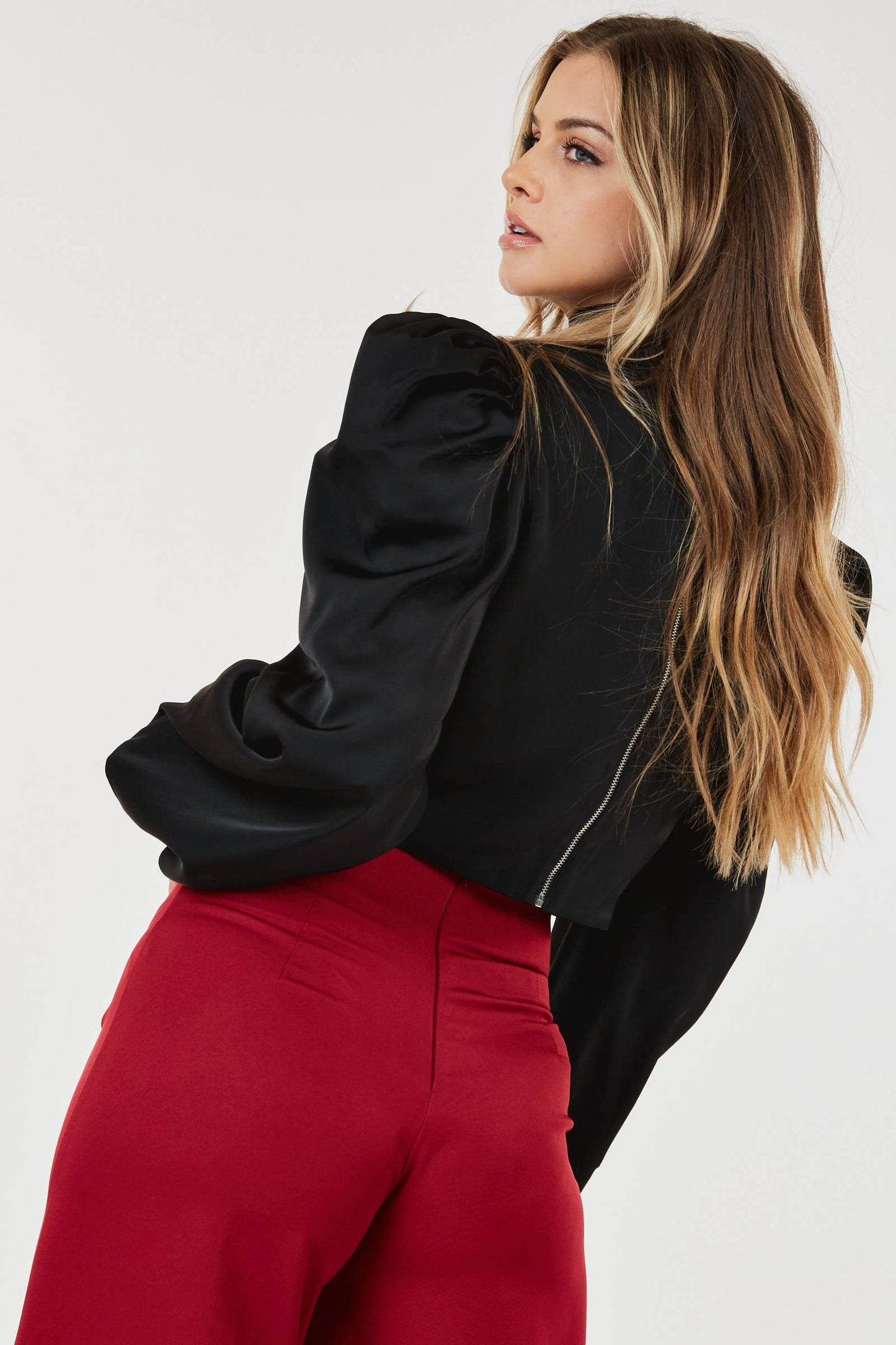 Back Zipper Detail Long Sleeve Blouse