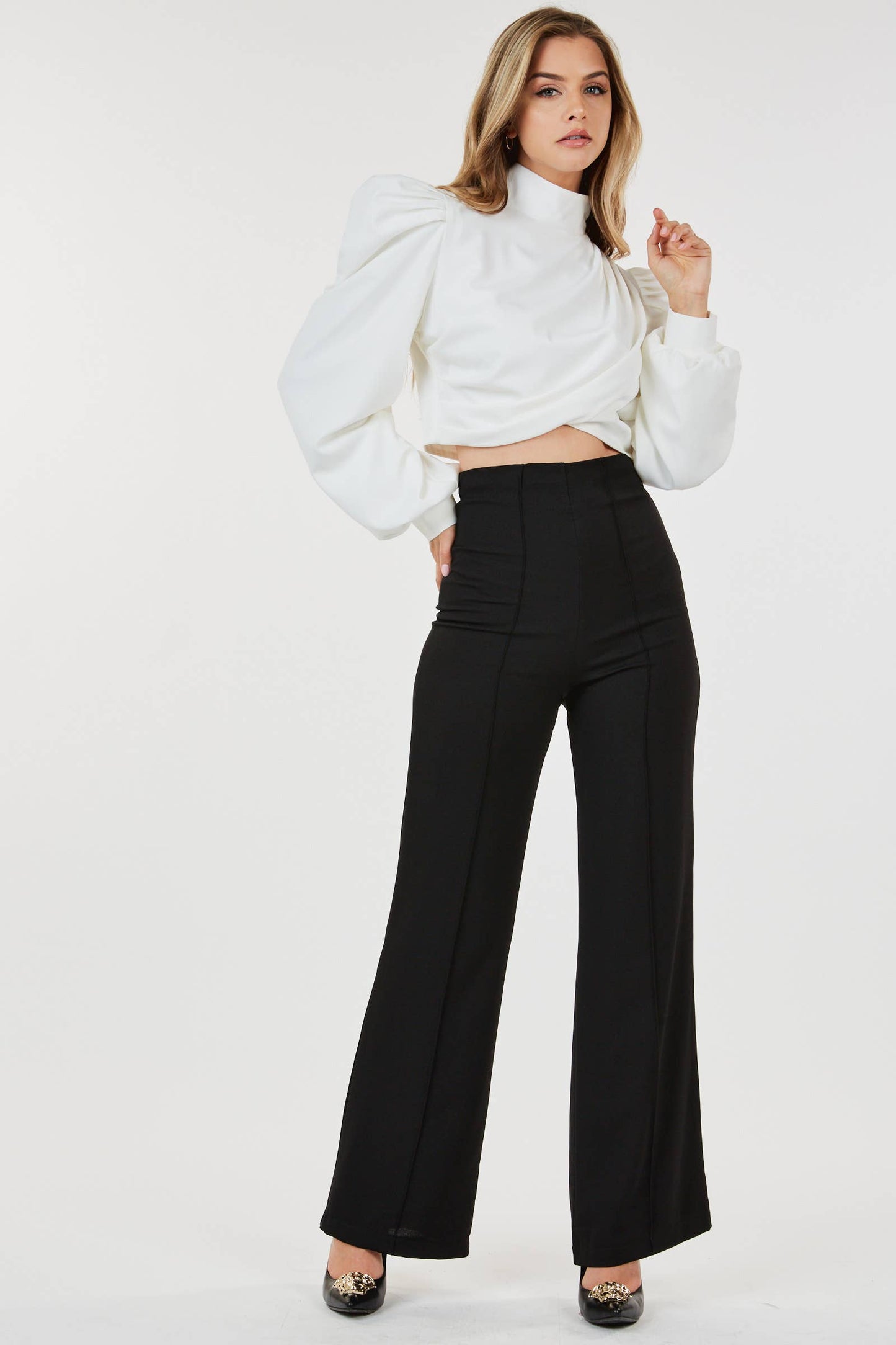 Back Zipper Detail Long Sleeve Blouse