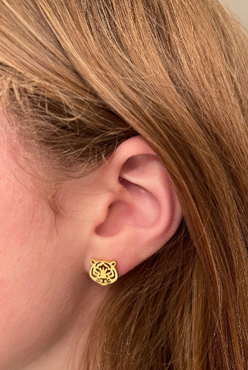 Cute Tiger Earrings, Tiger Football Gift, Gold Stud Earrings