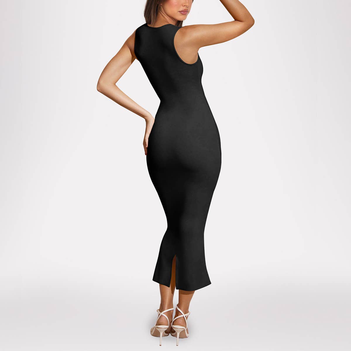 Square collar solid color sexy long bag buttock dress