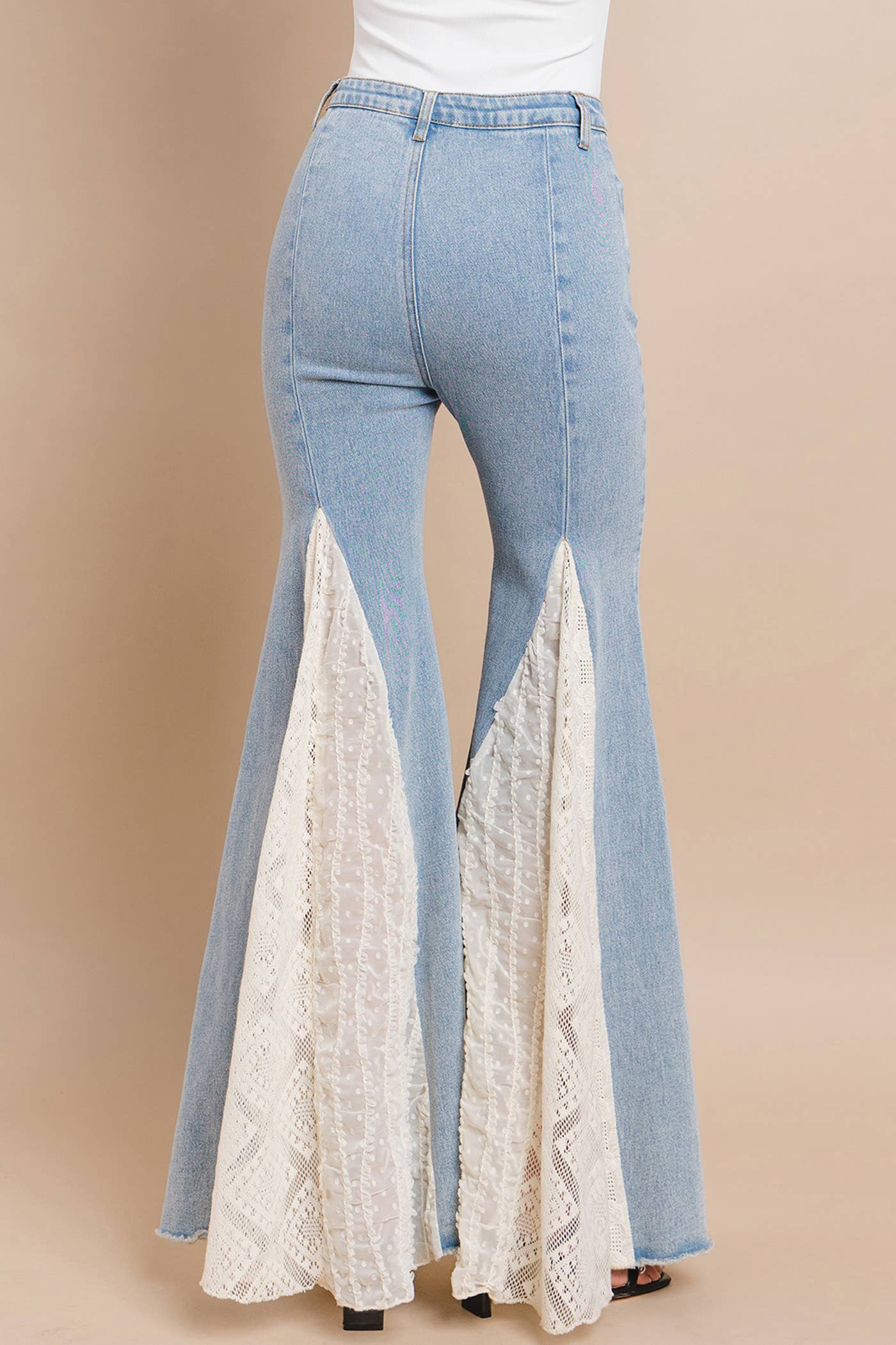 LACE DETAIL WIDE LEG JEANS 2481PIB LIGHT DENIM
