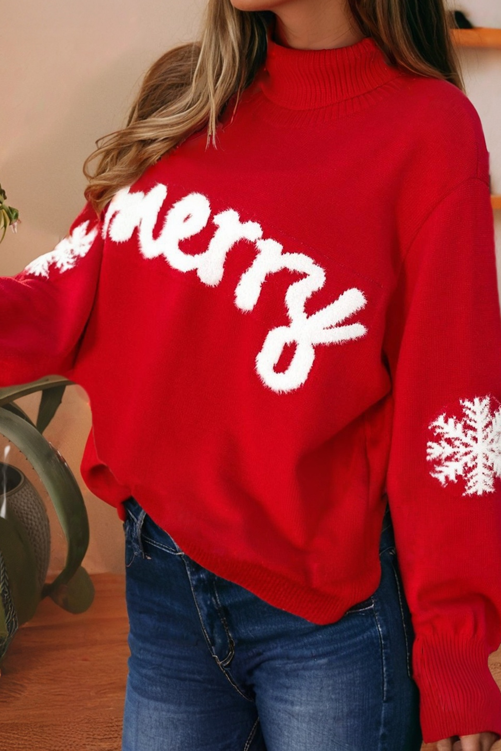 LDC Merry Snowflake Pattern Christmas Turtleneck Sweater