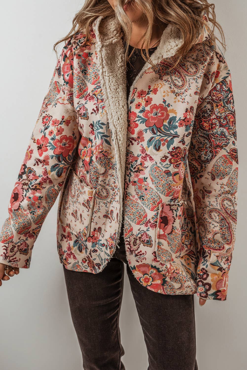 LDC Vintage Paisley Floral Sherpa Lined Hooded Jacket