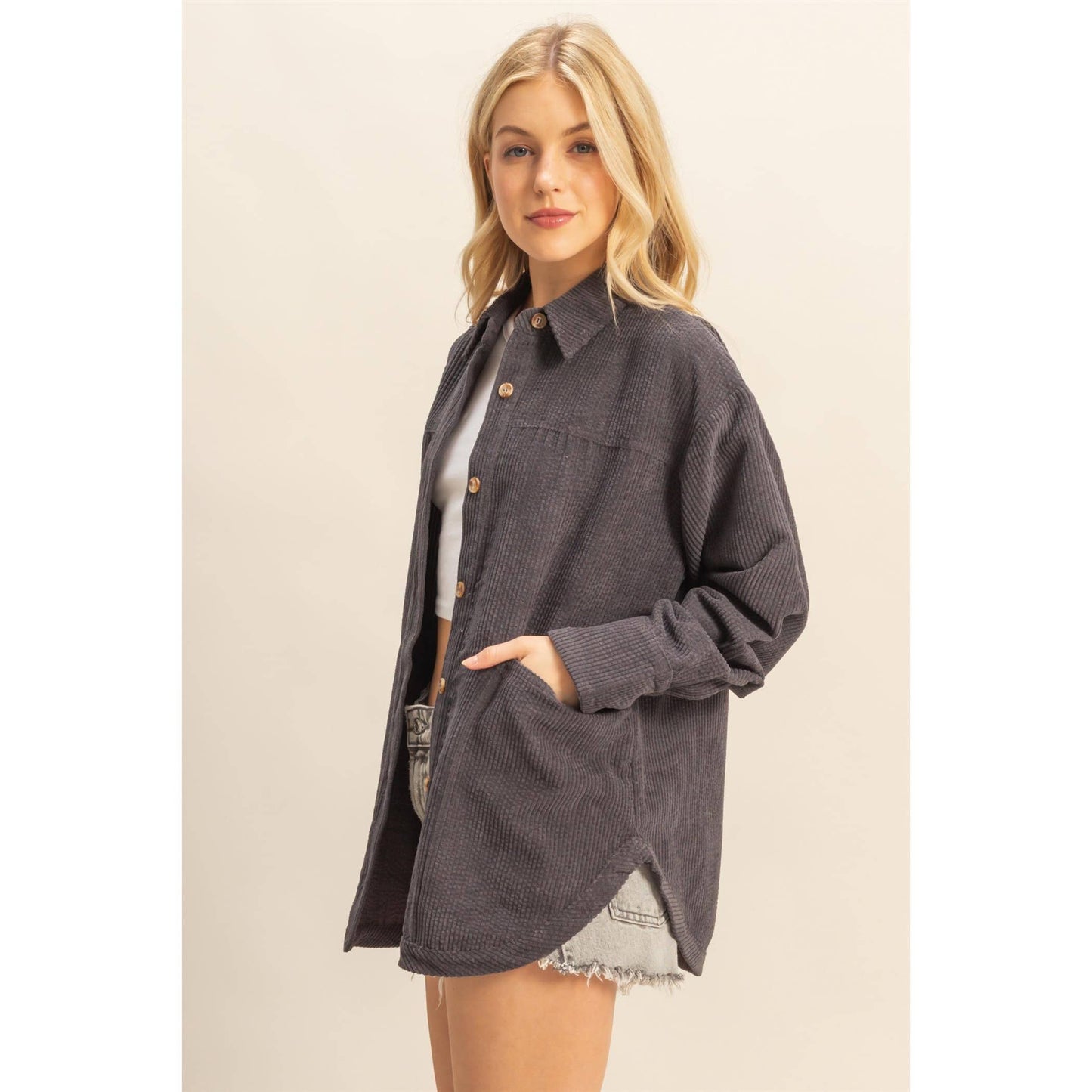 Classic Corduroy Shacket With Pockets
