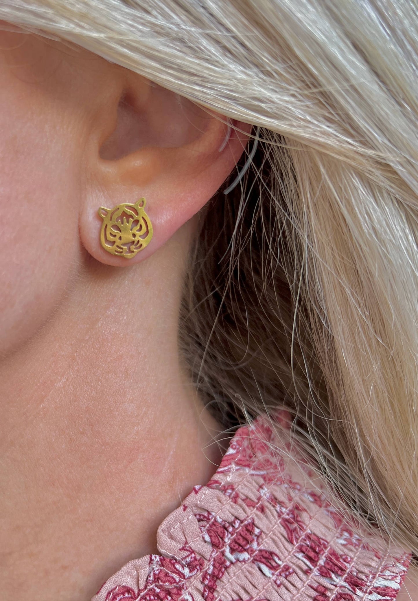 Cute Tiger Earrings, Tiger Football Gift, Gold Stud Earrings
