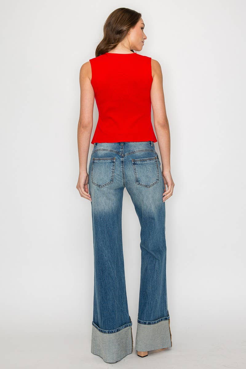 FINE KNIT BUTTONED SLEEVELESS TOP W1557TA