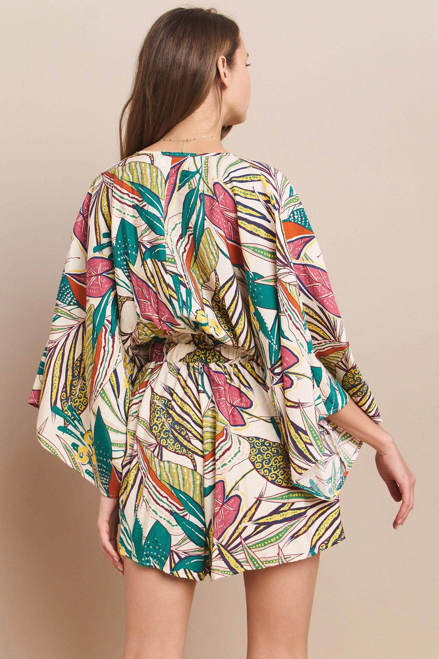 BATWING SLEEVED BOHO TROPICAL PRINT ROMPER 4411RH