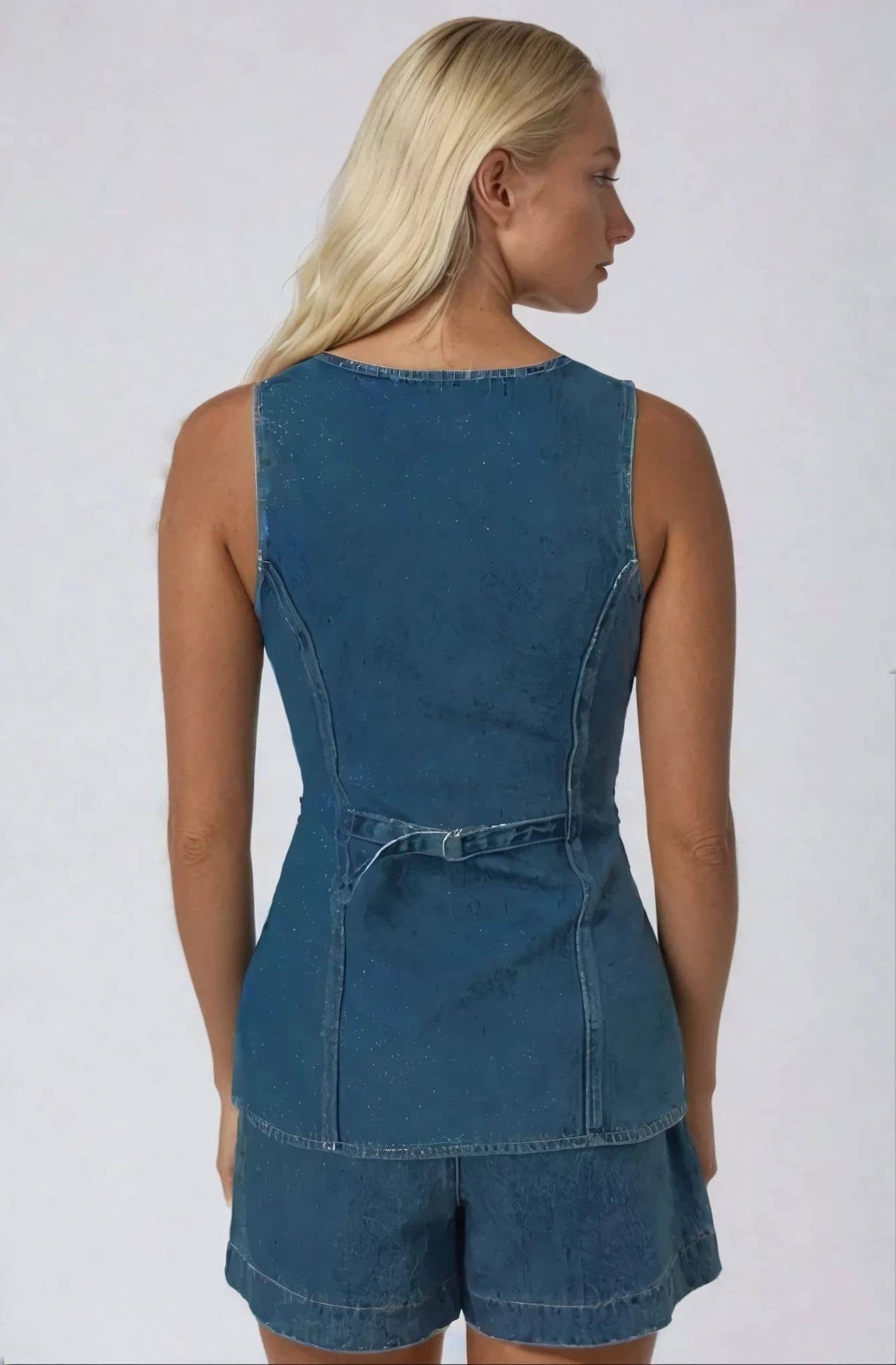 LONGLINE BUTTON UP DENIM VEST TOP 6171JIA