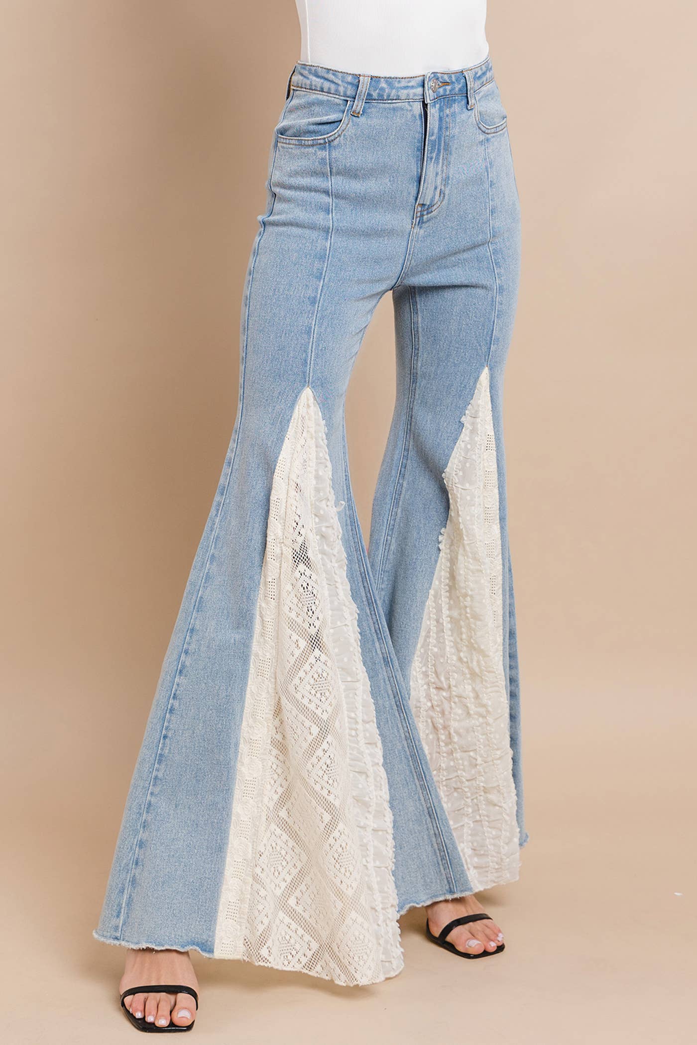 LACE DETAIL WIDE LEG JEANS 2481PIB LIGHT DENIM