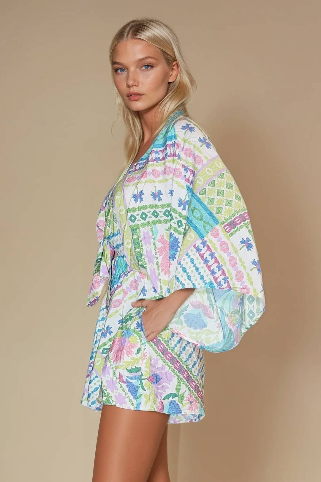 BATWING SLEEVED BOHO PAISLEY PRINT ROMPER 4411RL