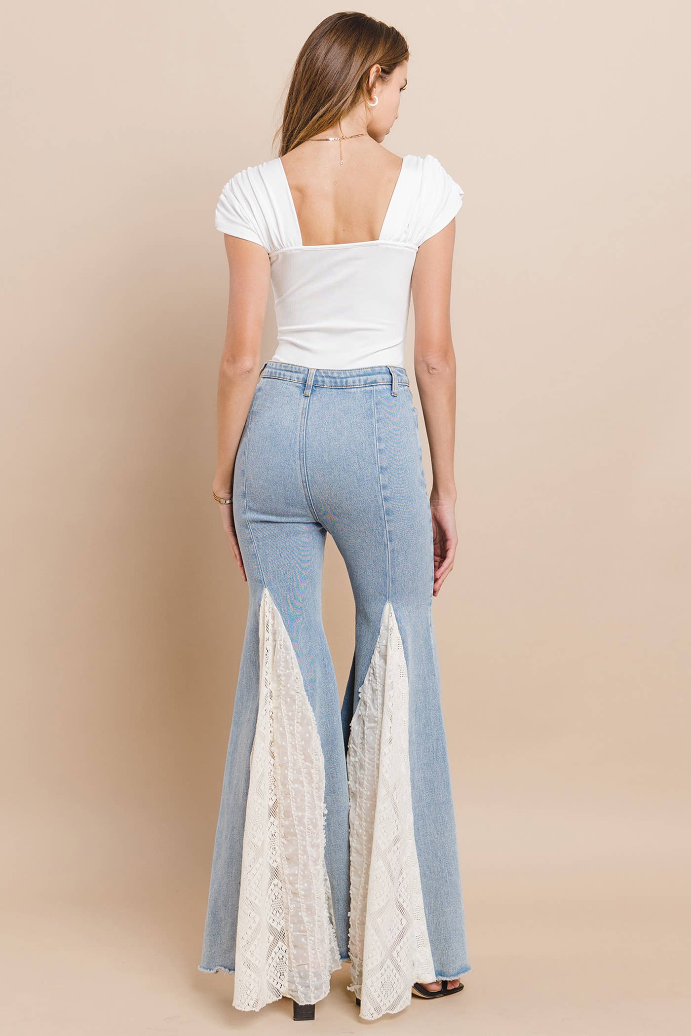 LACE DETAIL WIDE LEG JEANS 2481PIB LIGHT DENIM