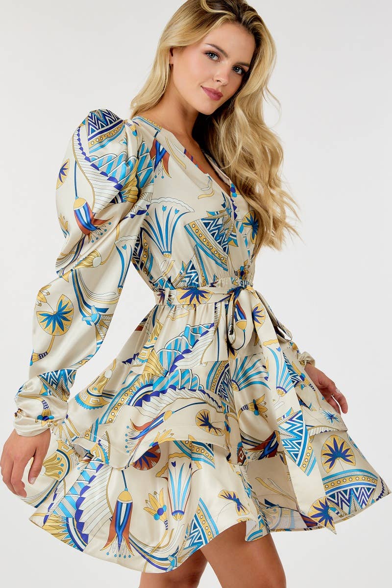 Layered Surplice Print Dress