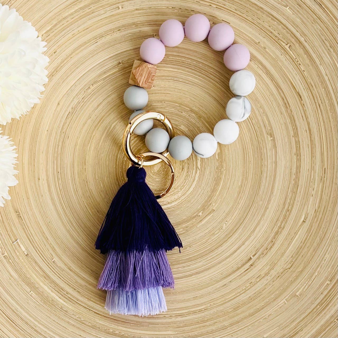 Bangle Keychain | Silicone Wristlet Key Ring | Ombre Tassel