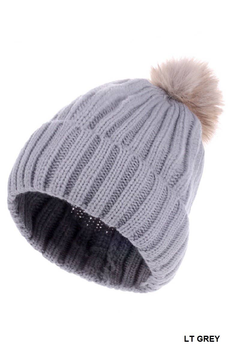 Ribbed Knitted Pom Pom Beanie