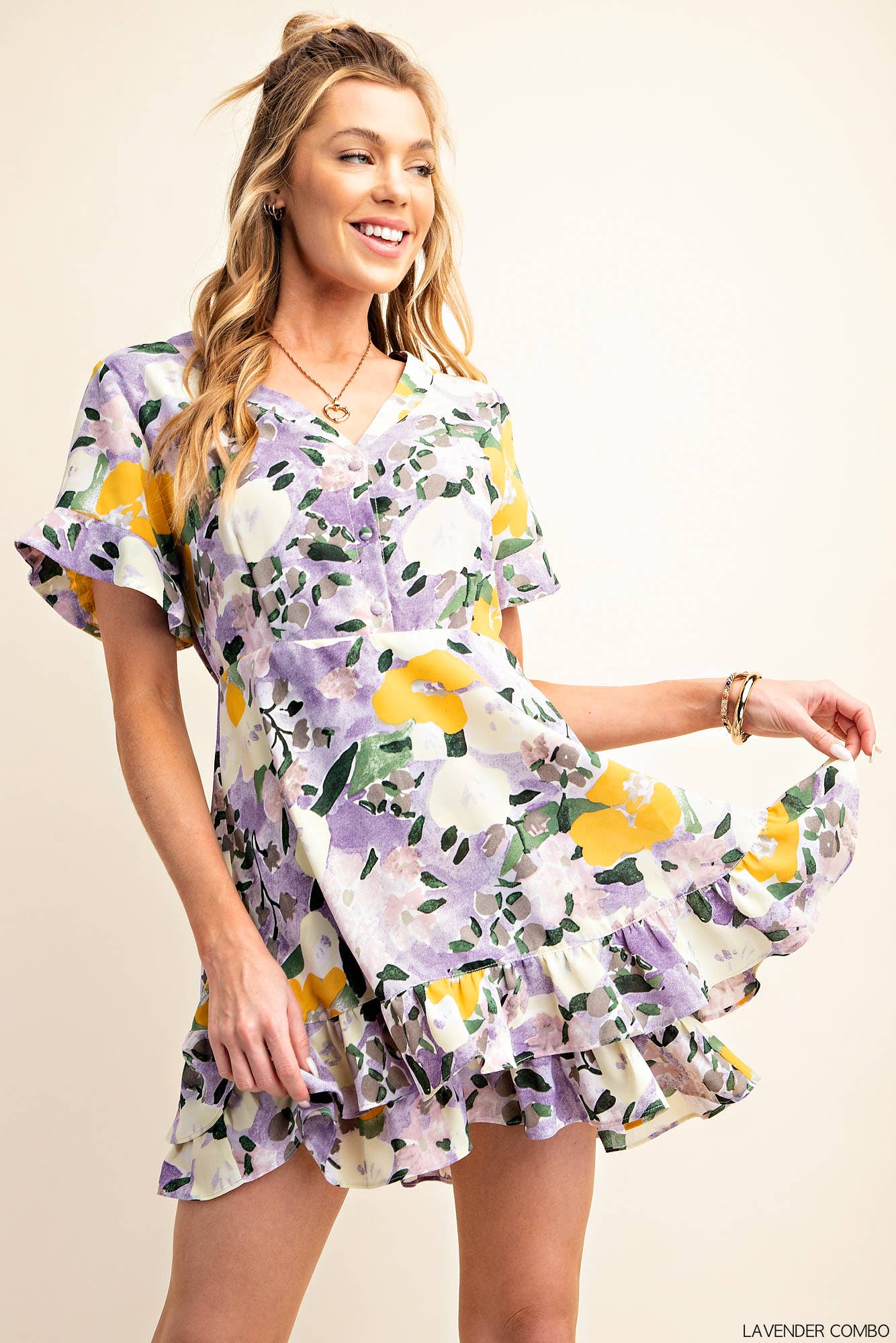 Lavender Button Down Cap Dress