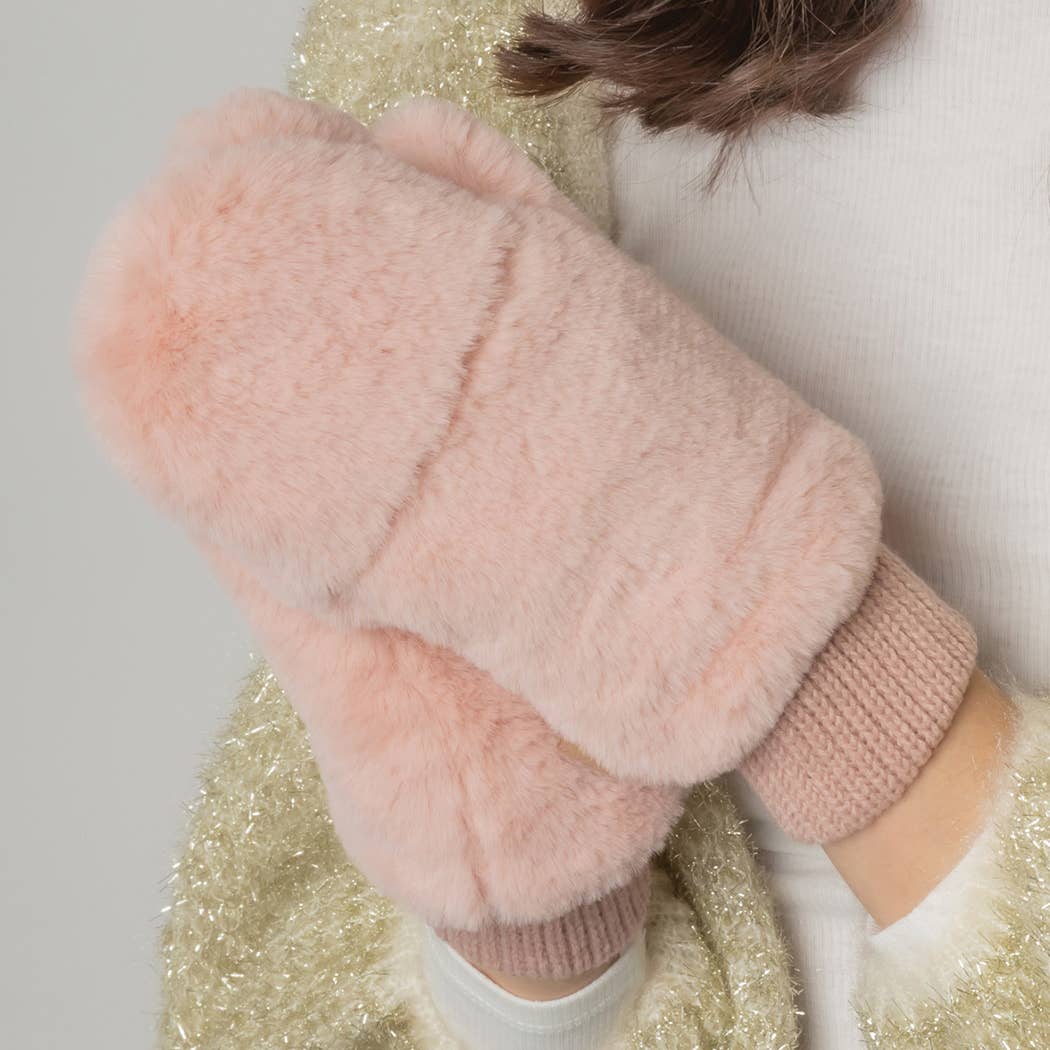 Solid Faux Fur Mittens