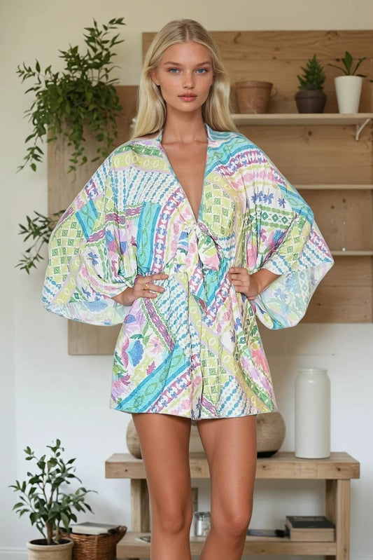 BATWING SLEEVED BOHO PAISLEY PRINT ROMPER 4411RL