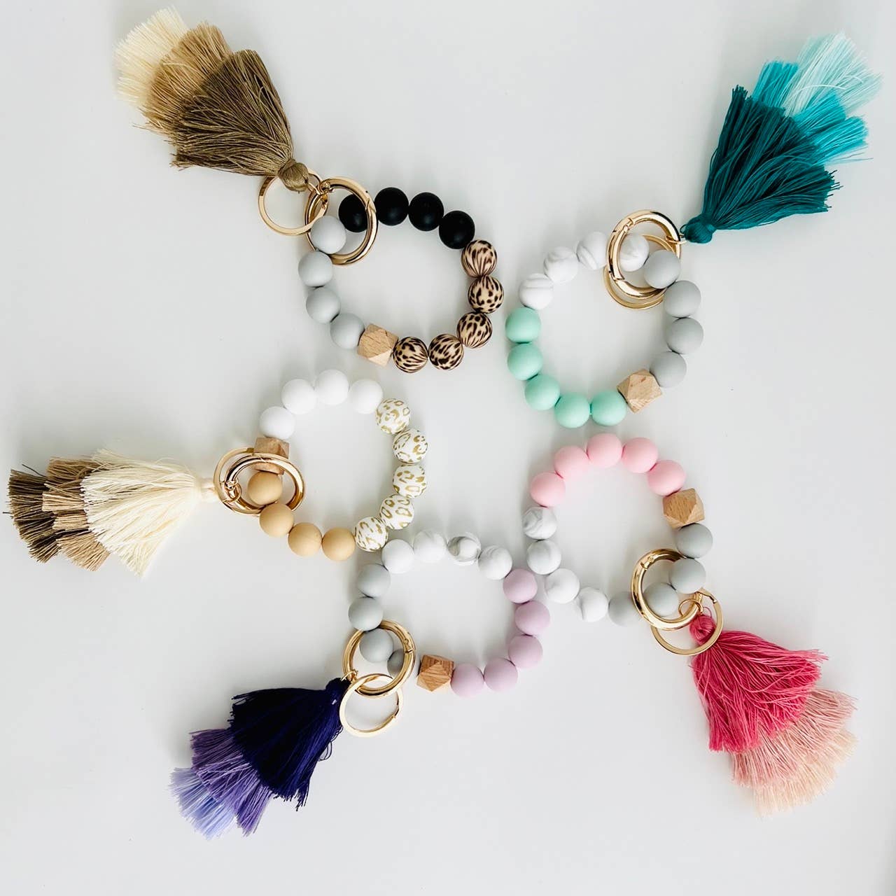 Bangle Keychain | Silicone Wristlet Key Ring | Ombre Tassel