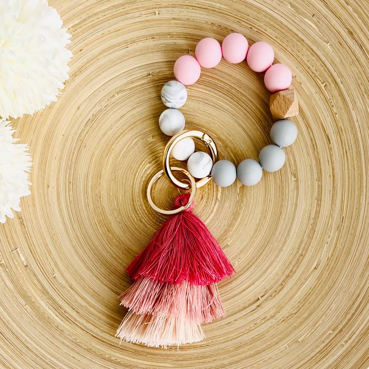 Bangle Keychain | Silicone Wristlet Key Ring | Ombre Tassel