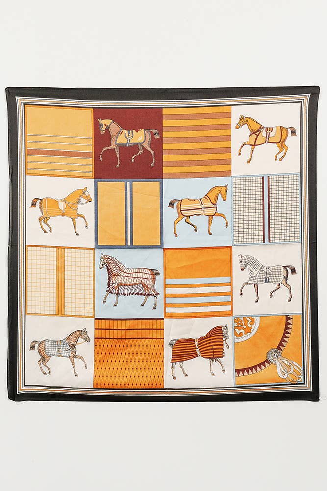 Horses with Pattern Square Silky Scarf