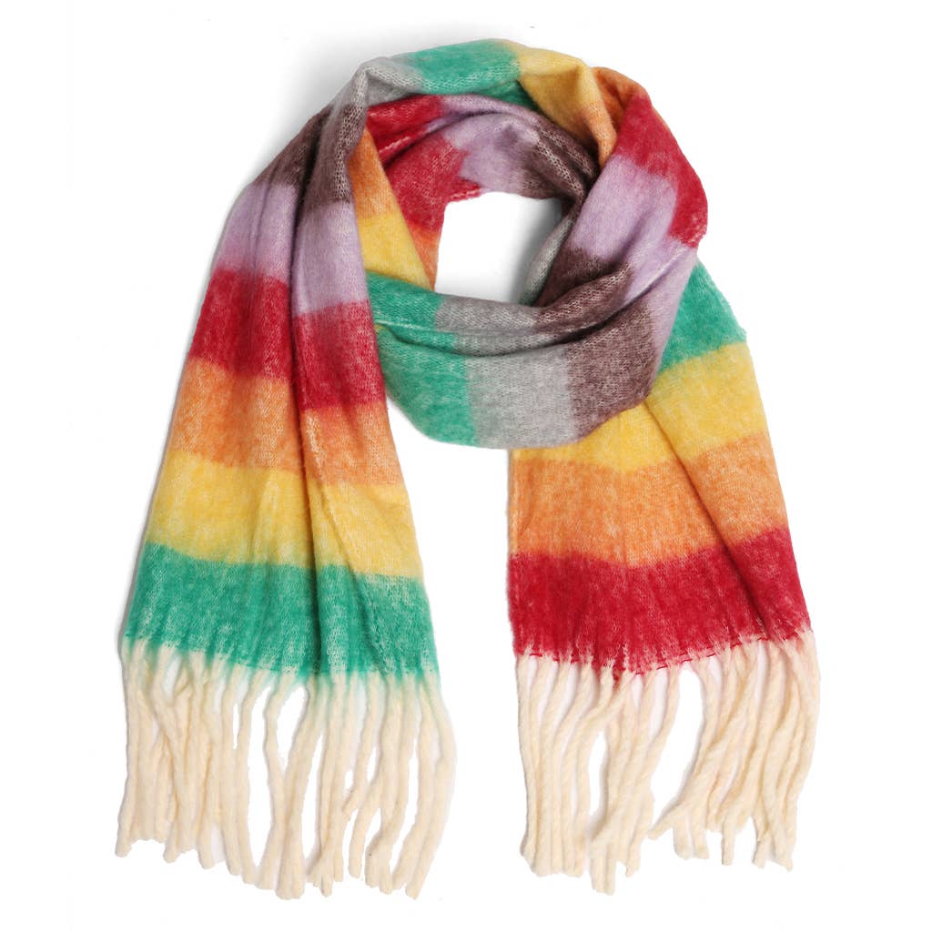 Rainbow Color Striped Chunky Oblong Scarf Shawl