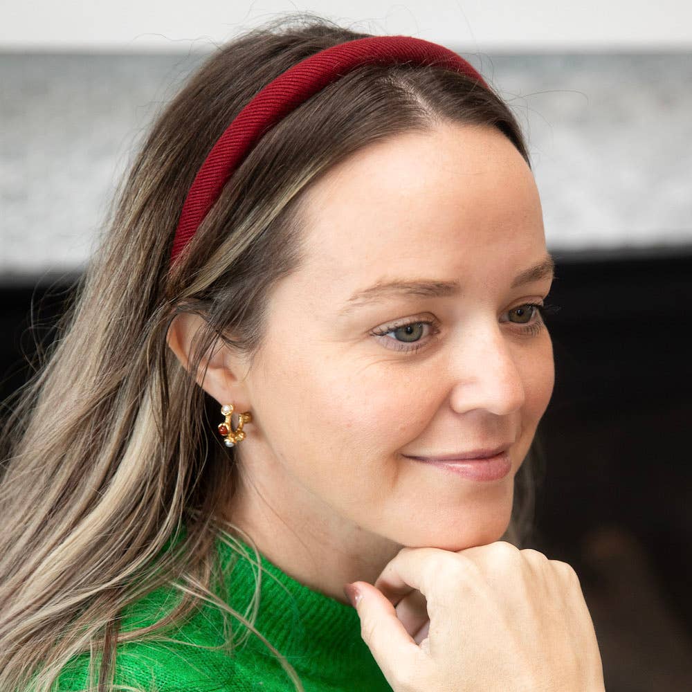 Padded Thin Velvet Headband - Crimson Red
