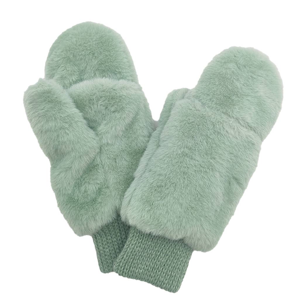 Solid Faux Fur Mittens
