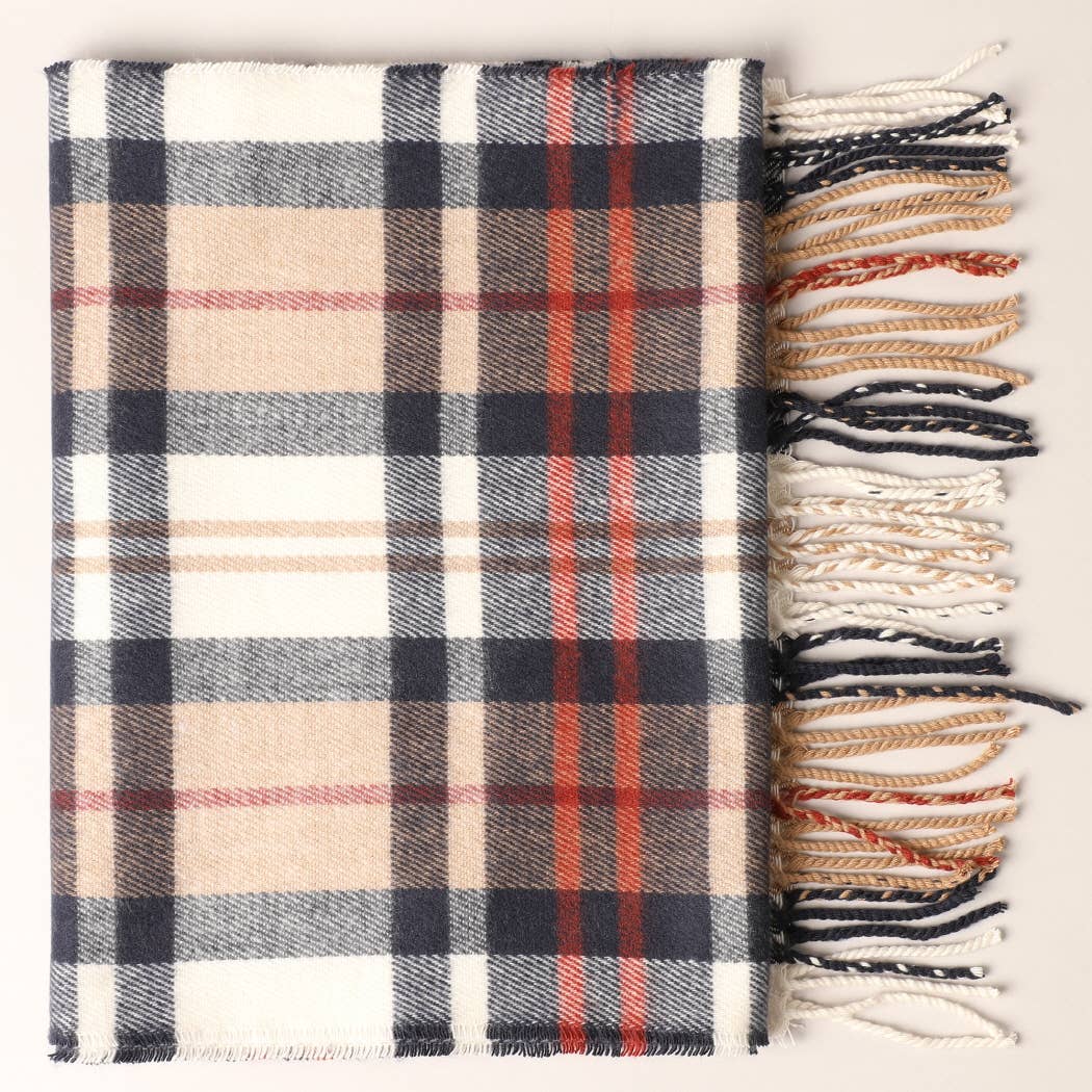 Cashmere Feel Plaid Pattern Scarf - Multiple-Pattern Print