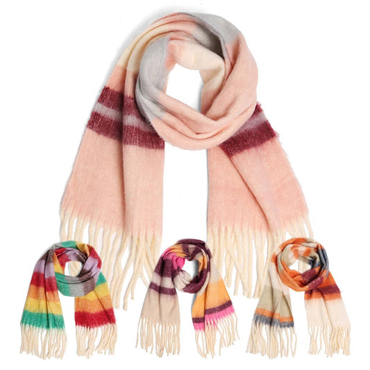 Rainbow Color Striped Chunky Oblong Scarf Shawl