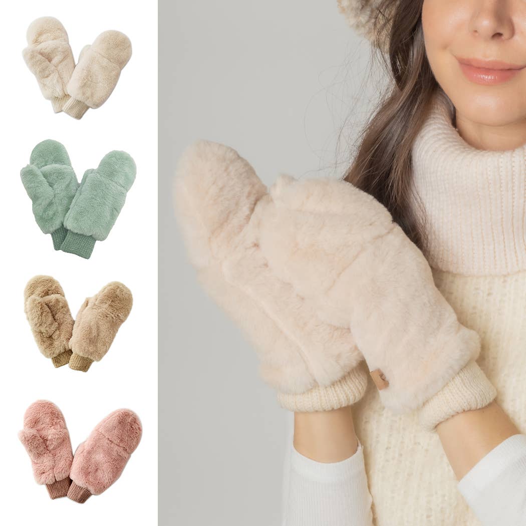 Solid Faux Fur Mittens