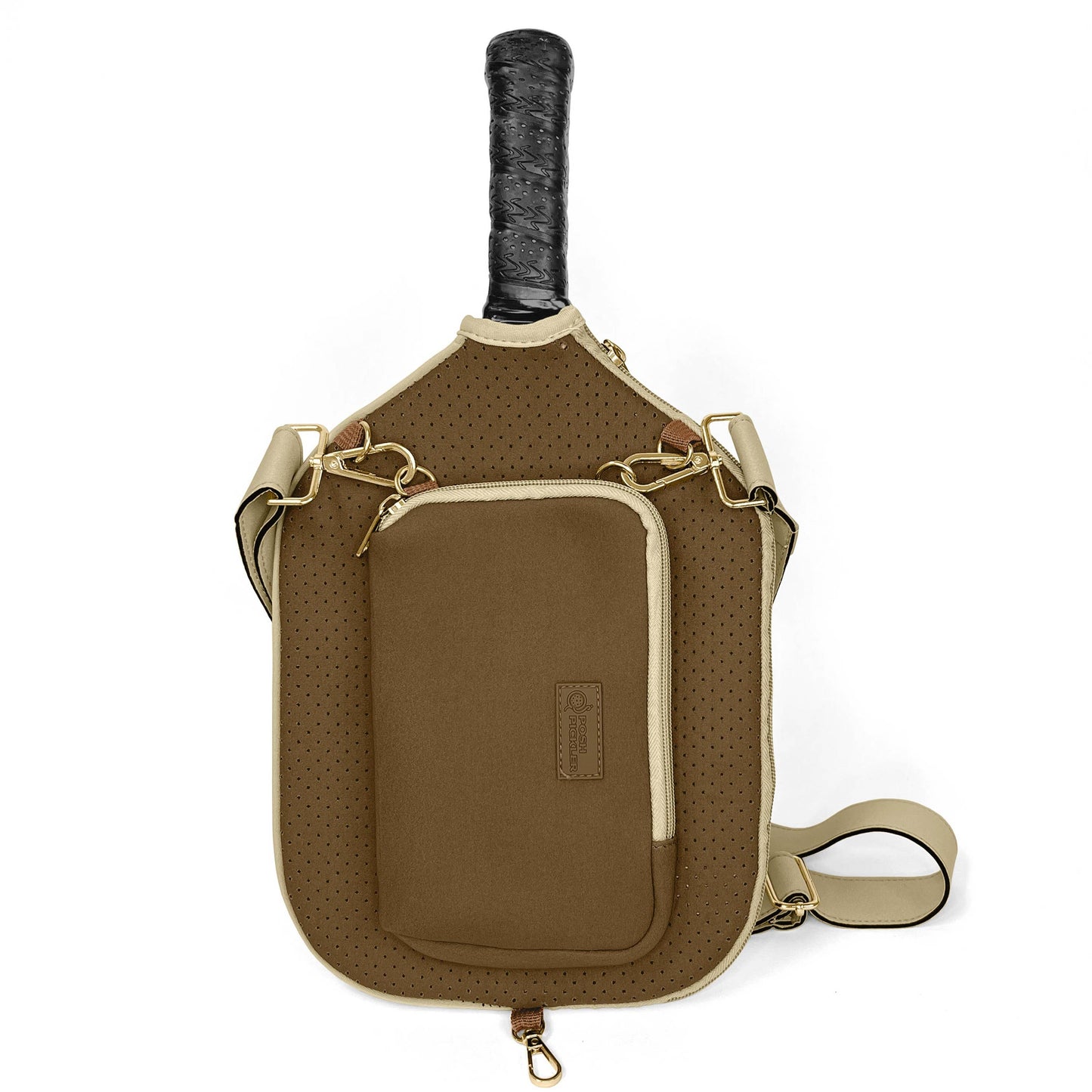 Clip-on Storage Pouch for pickleball paddle or strap- Brown