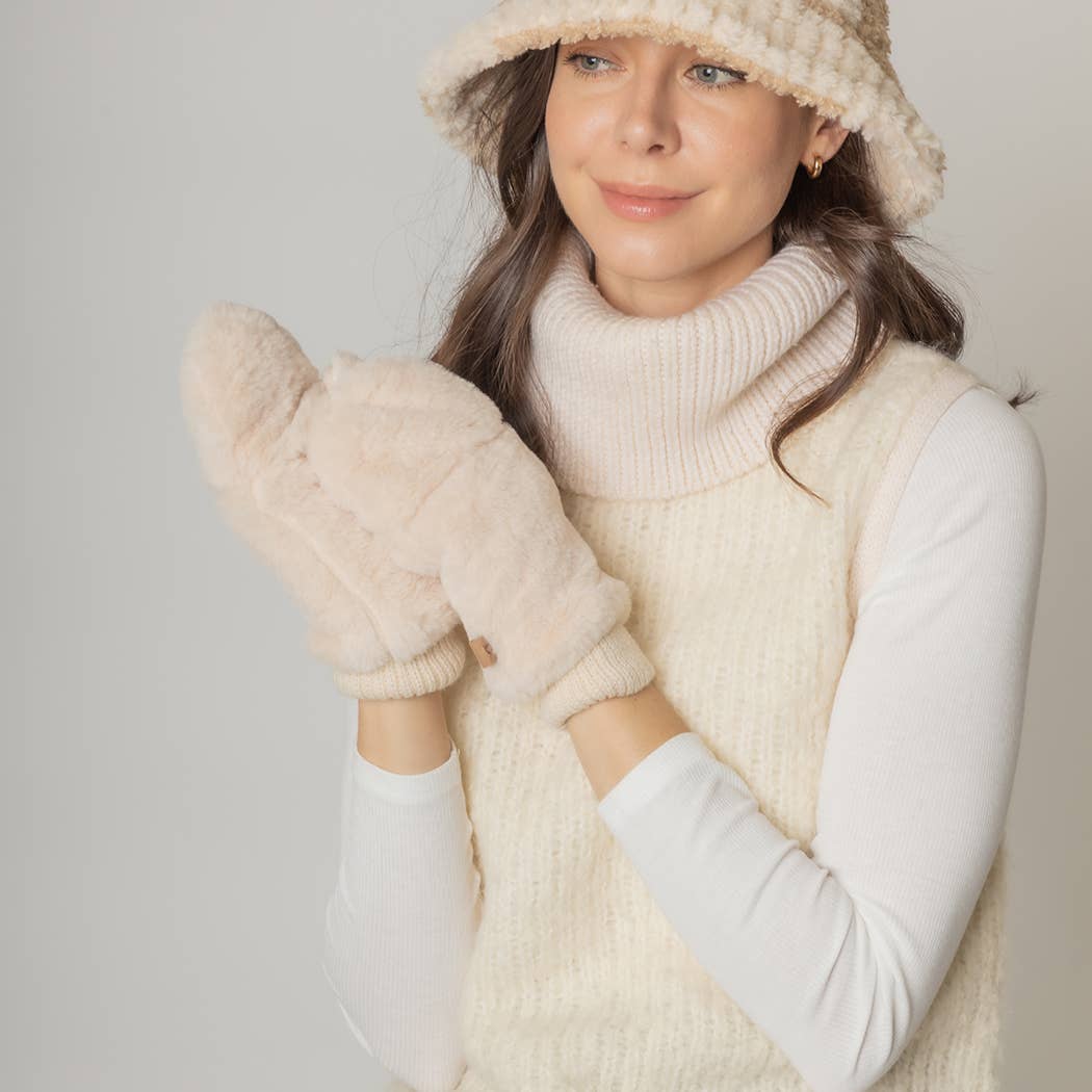 Solid Faux Fur Mittens
