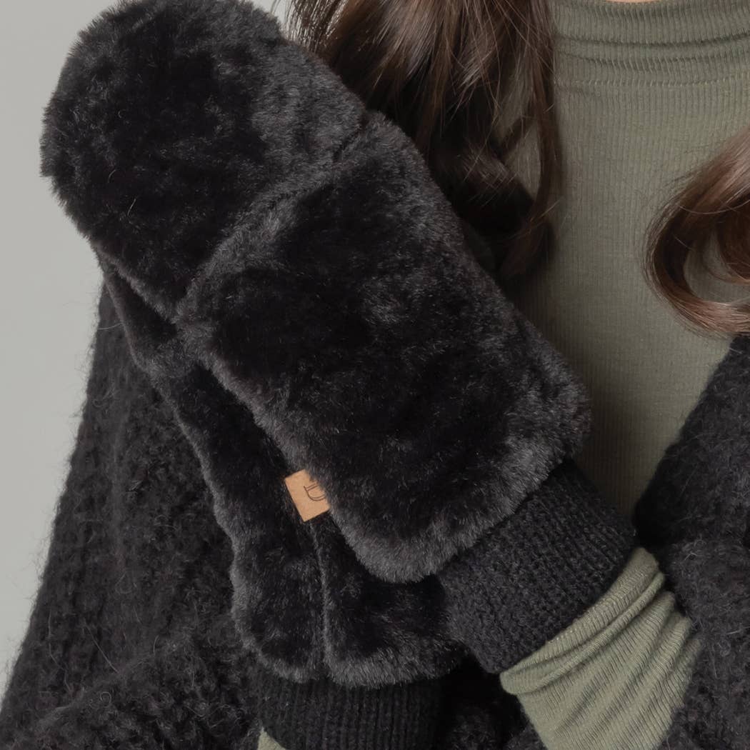 Solid Faux Fur Mittens