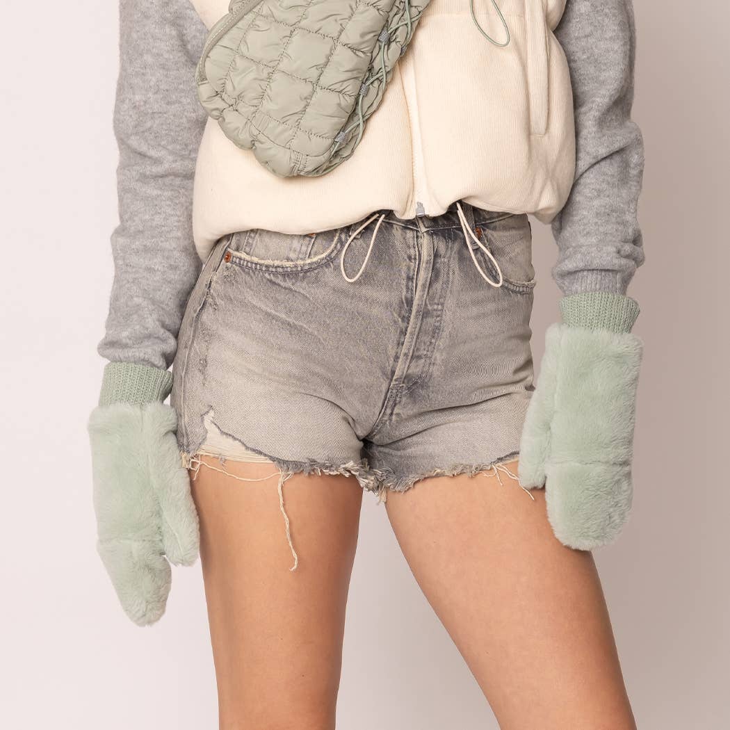 Solid Faux Fur Mittens