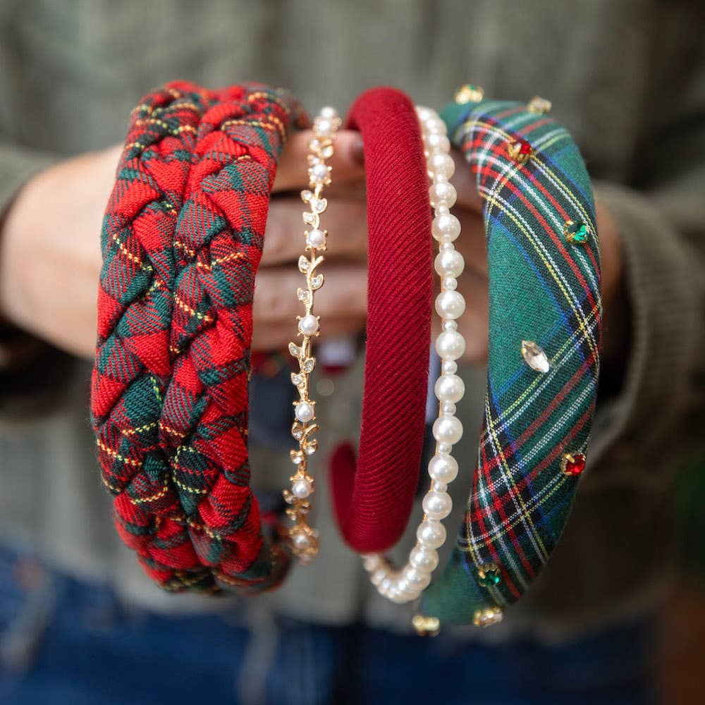 Padded Thin Velvet Headband - Crimson Red